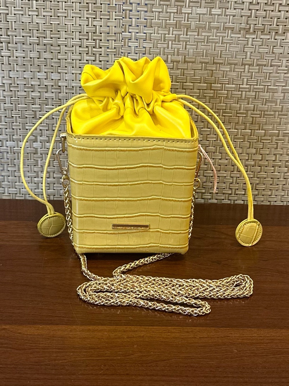NWOT Trendy Mustard Yellow Croc Mini Box Bucket Bag – Korean Streetwear Style
